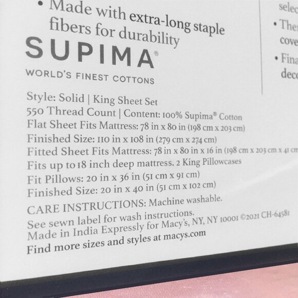 new Charter Club 550 TC 100% Supima Cotton KING Sheet Set in CHERRY BLOSSOM PINK - Picture 11 of 11